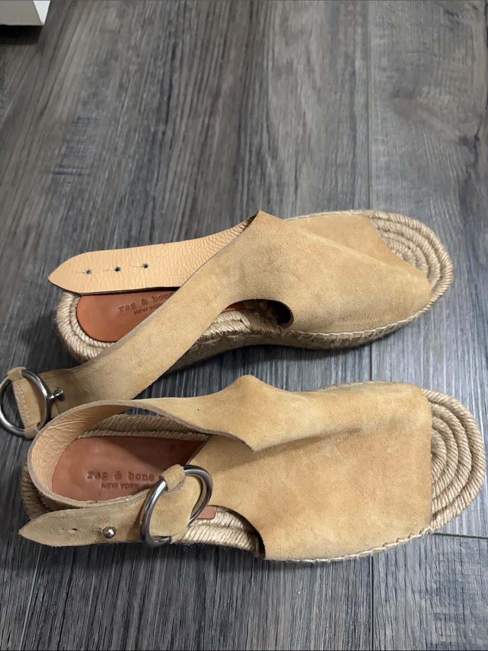 rag & bone Tan Suede Platform Espadrille Sandals with Silver Buckle